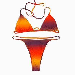 Ombre Triangle Bikini Set L Red Orange Yellow Gradient Swimwear